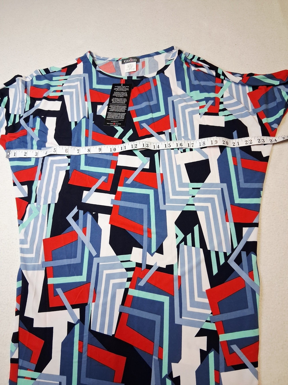 Geometric Scoop Neck Tunic in Navy, Red, Light Blue, Mint & White - Picture 7 of 8